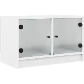 vidaXL Armoire TV avec portes en verre blanc 68x37x42 cm