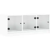 vidaXL Armoire TV avec portes en verre blanc 102x37x42 cm