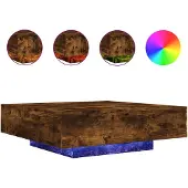 vidaXL Table basse avec lampes LED chêne fumé 100x100x31 cm