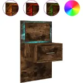 vidaXL Table de chevet murale avec lumières LED chêne fumé