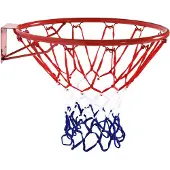 HOMCOM Panier de basket-ball, Intérieur & Extérieur avec panier Ø46 cm et filet, montage mural, panneau de basket-ball pour enfants adolescents adultes, rouge + bleu + blanc