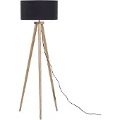 Beliani Lampadaire noir en bois 140 cm à trois pieds abat-jour rond en tissu long câble avec interrupteur design moderne salon chambre à coucher