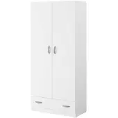 CALICOSY Armoire avec 2 portes battantes en aggloméré + 1 tiroir -Reproduction blanc 78 x 38 x hauteur 170 cm