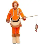 MOM Eskimo Girl Costume Orange 10-12 Years Enfants