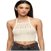 Superdry Crop Halter Crochet Sleeveless Top Beige L Femme