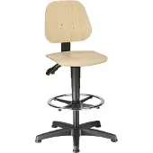 BIMOS Siège d'atelier pivotant 9651 E, contreplaqué en bois de hêtre, patins, anneau repose-pieds, nature laqué