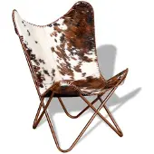 vidaXL Chaise papillon marron et blanc cuir de vache