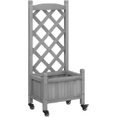 vidaXL Jardinière avec treillis et roues gris bois massif de sapin