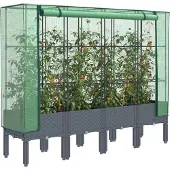 vidaXL Lit surélevé avec serre aspect rotin 160x40x140 cm