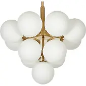 Beliani Suspension laiton métal 100 cm 13 luminaires abat-jour verre blanc style glamour
