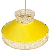 Beliani Lampe suspendue abat-jour en velours de rotin jaune naturel lampe suspendue style boho