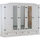 Ebuy24 New Mexico Armoire 5 portes avec 3 portes miroirs, 2 portes lambrissées et 3 tiroirs en blanc ciré.