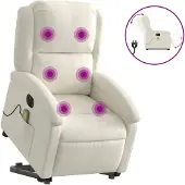 vidaXL Fauteuil de massage avec releveur électrique Crème Velours