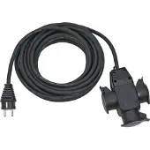 Brennenstuhl Rallonge, 10 m, 3 prises Schuko, triple couplage caoutchouc, couvercle rabattable, IP44, noir