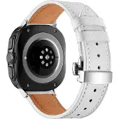 Cover-Discount Galaxy Watch Ultra (47mm) - Bracelet de remplacement en cuir avec boucle papillon (Cuir), Sangles de montre, Blanc