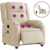 vidaXL Fauteuil de massage électrique Crème Tissu