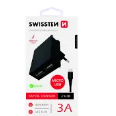 Swissten Įkroviklis 2x USB-A 3 A (22042000) (15 W, 2 ports), Chargeur USB, Noir