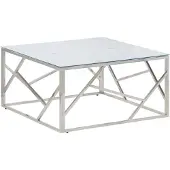 vidaXL Table basse argentée Acier inoxydable et verre trempé