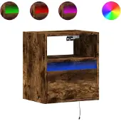 vidaXL Table de chevet murale avec lumières LED chêne fumé