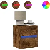 vidaXL Table de chevet murale avec lumières LED chêne fumé