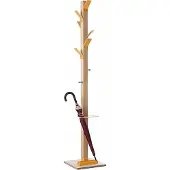 PaperFlow Portemanteau sur pied, bois massif, avec porte-parapluies et égouttoir, couronne