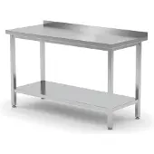 Hendi Plan de travail mural en acier pour cuisine avec rebord et étagère 100x60cm - 811467