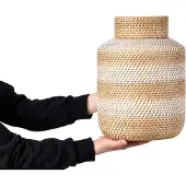 Beliani Vase décoratif en rotin blanc et beige 36 cm RENUN (1x)