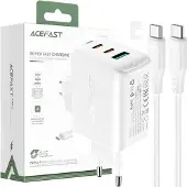 Acefast 2W1 Chargeur réseau 2X Usb-C / Usb-A 65W, Pd, Qc 3.0, Afc, Fcp (Set avec câble Usb-C 1.2M) Blanc (A13 Blanc)