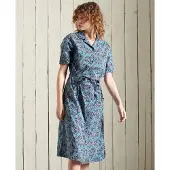 Superdry Printed Short Sleeve Dress Bleu XS Femme