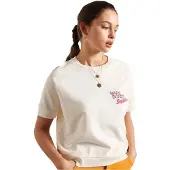 Superdry Workwear Cropped Crew Short Sleeve T-shirt Beige S Femme
