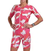 Zoot Aero Full Zip Blooms Short Sleeve Trisuit Rose 2XL Femme