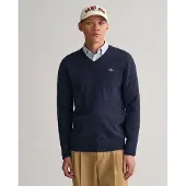 Gant pour homme. 87212 Pull-over à col en V en laine de mouton très fine de couleur marine (S), Casuel