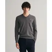 Gant pour homme. 87212 Pull gris à col en V (M), Casuel, Laine