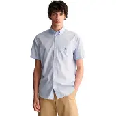 Gant pour homme. 3000101 Chemise à manches courtes Regular Fit en popeline bleue (S), Casuel, Coton, Manche courte