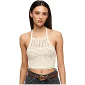 Superdry Crop Halter Crochet Sleeveless Top Beige M Femme