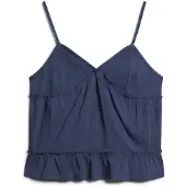 Superdry Dames a Volants Caraco en Jersey Bleu Marine, Taille: 40