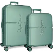 Joumma Bags PEPE JEANS Highlight Verde, Set de valises de voyage de luxe en ABS 70cm/55cm, 768952B