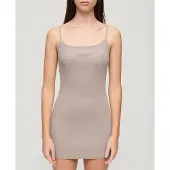 Superdry Embroidered Rib Strappy Sleeveless Short Dress Beige S Femme