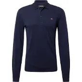 Napapijri Chemise polo manches longues pour hommes, couleur bleu, coupe classique avec broderie