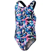 Speedo Digital Allover Leaderback Swimsuit Bleu 5-6 Years Fille