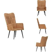 vidaXL Fauteuil à oreilles en toile brune - Fauteuil