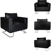 vidaXL Fauteuil cube avec pieds chromés Noir Similicuir - Fauteuil