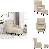vidaXL Fauteuil avec repose-pieds Tissu Crème - Fauteuil