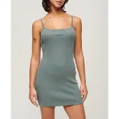 Superdry Embroidered Rib Strappy Sleeveless Short Dress Bleu L Femme