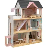 Eurekakids Wooden House With Elevator Doll Marron Enfants