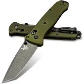 Benchmade Couteau pliant Bailout CPM M4 Tungsten Gray Cerakote, woodland green aluminum