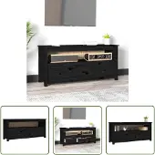 The Living Store Armoire TV noire 114x35x52 cm Pin massif