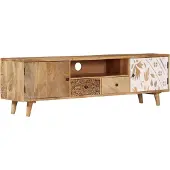 The Living Store Meuble TV 140x30x40 cm bois massif Mango