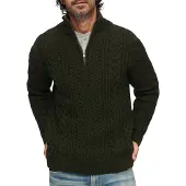 Superdry pour homme. M6110527A Pull en tricot tressé demi-zip Vintage Jacob green (L), Casuel, Vert, Acrylique