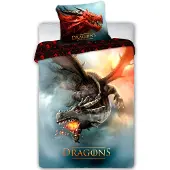 MCU Literie en coton 140x200 Dragons 028 Dragon volant noir bleu Taie d'oreiller 70x90